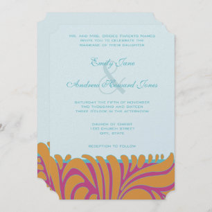 Orange Crush Aqua Fuchsia Swirls on Silver Invitation