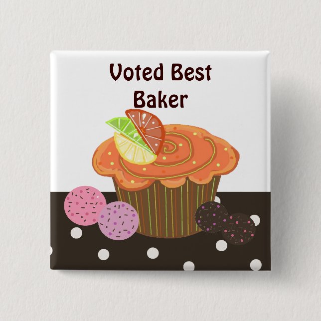 Orange Cupcake Best Baker 2 Inch Square Button (Front)