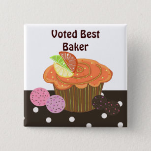 Orange Cupcake Best Baker 2 Inch Square Button