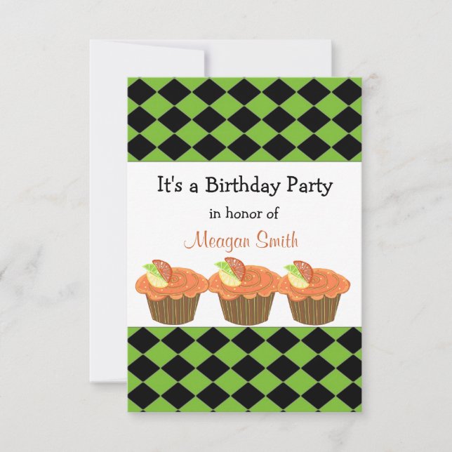 Orange Cupcake Invitation d'anniversaire (Devant)