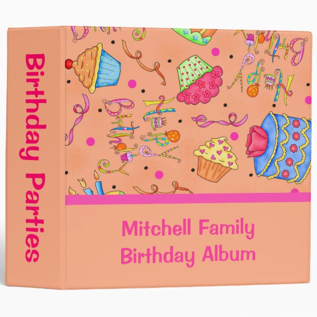 Orange Cupcakes /Cake Custom Birthday Album Binder (Front/Spine)