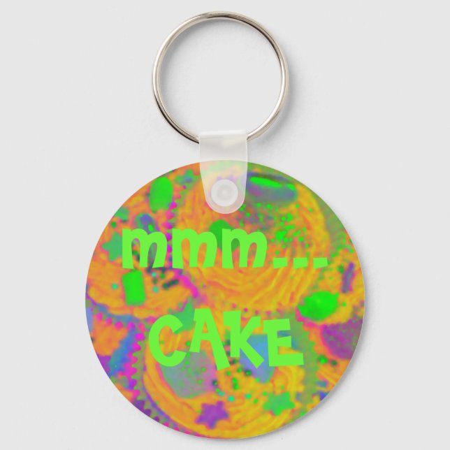 Orange Cupcakes 'mmm... CAKE' keychain (Front)