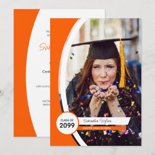 Orange Curved Frame Photo Graduation Invitation