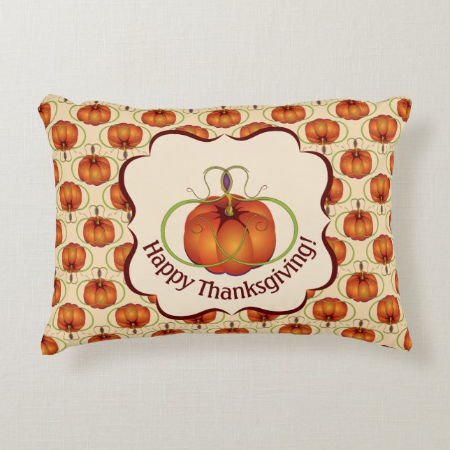 Orange Curvy Pumpkin Autumn Pattern Decorative Pillow (Front)