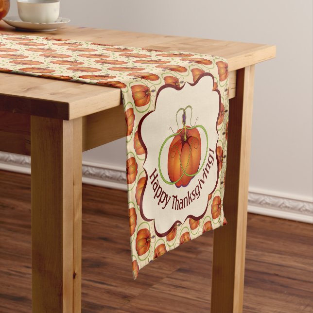 Orange Curvy Pumpkin Autumn Pattern Short Table Runner (In Situ)