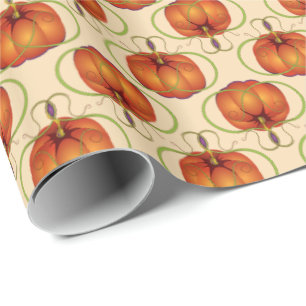 Orange Curvy Pumpkin Autumn Pattern Wrapping Paper