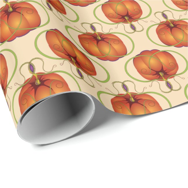 Orange Curvy Pumpkin Autumn Pattern Wrapping Paper (Roll Corner)
