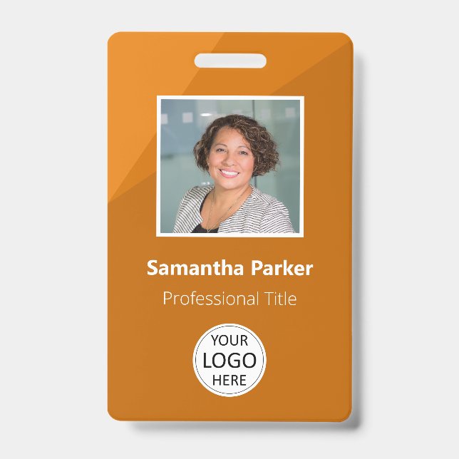 Orange Custom Employee - Photo ID, Logo, Bar Code Badge (Front)