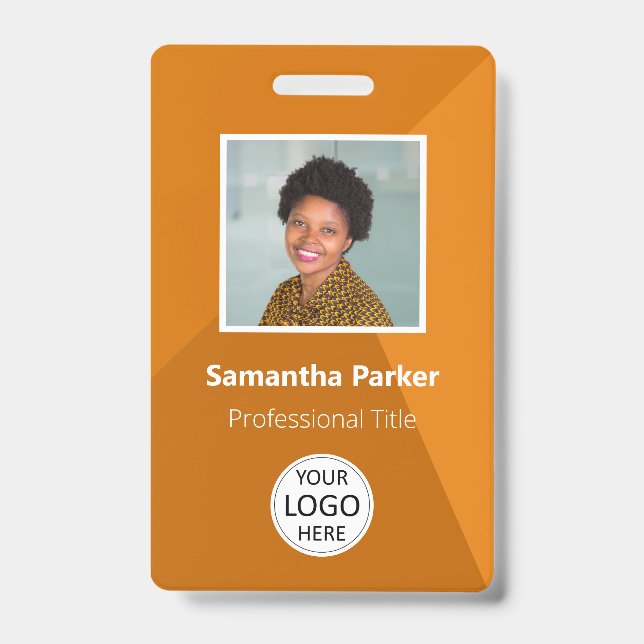 Orange Custom Employee - Photo ID, Logo, Bar Code Badge (Front)