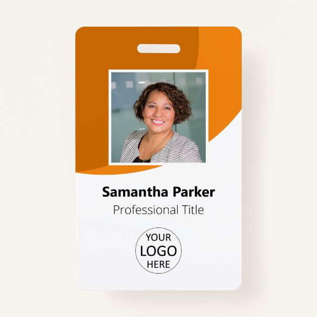 Orange Custom Employee Photo, Logo, Barcode, Name Badge (Front)