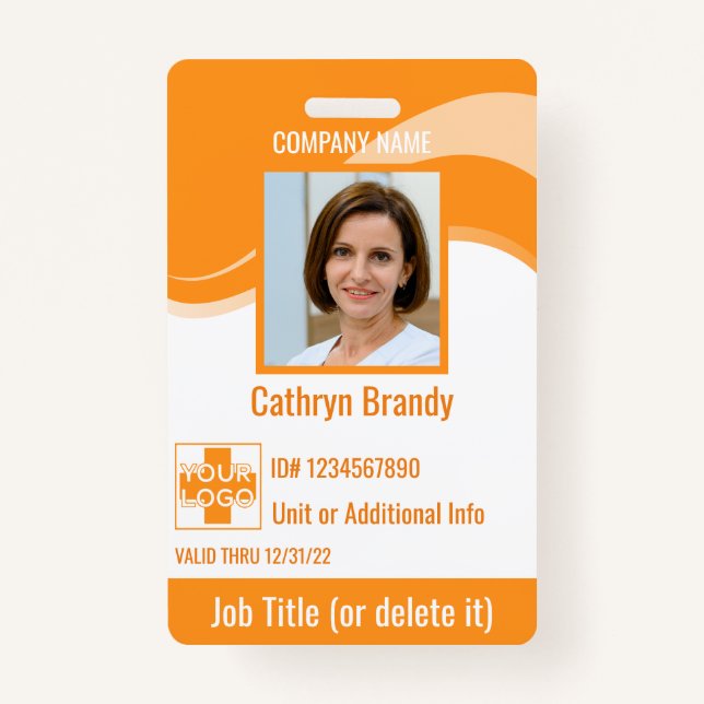 Orange custom Employee Security Id, logo, Bar Code Badge (Front)