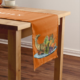 Orange Custom Family Name Dragon Symbol Short Table Runner
