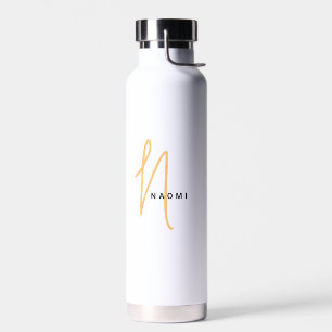 Orange   Custom Monogram Script Name Stylish Water Bottle