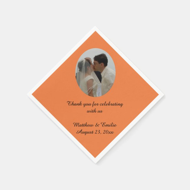 Orange Custom Personalized Wedding Photo Napkins (Corner)