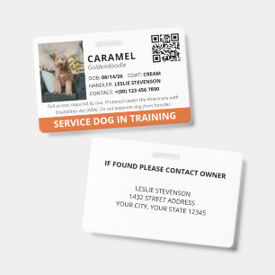 Orange Custom QR Code Service Dog In Training Badge