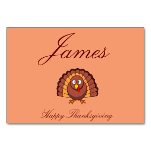 Orange Custom Thanksgiving Place Cards With Turkey