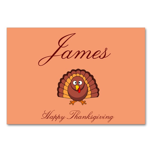 Orange Custom Thanksgiving Place Cards With Turkey (Front)