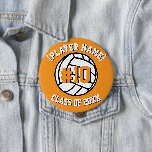 Orange Custom Volleyball Player and Class 4 Inch Round Button