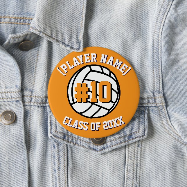 Orange Custom Volleyball Player and Class 4 Inch Round Button (In Situ)