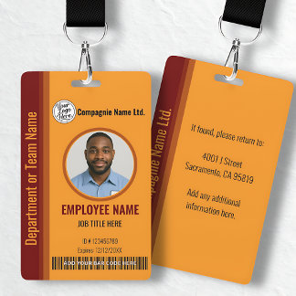 Orange Customizable Company ID Badge with Photo