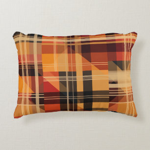 Orange Cute Autumn Check Pattern Accent Pillow