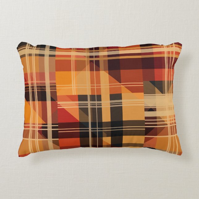 Orange Cute Autumn Check Pattern Accent Pillow (Front)