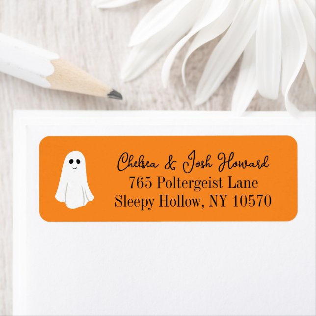 Orange Cute Ghost Halloween Adresse de retour (En situation)