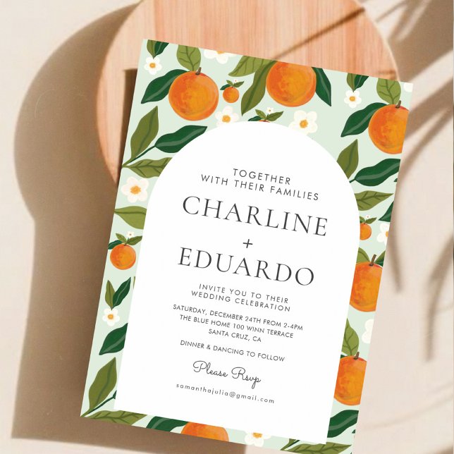 Orange Cute Green Summer Wedding QR Code Invitation (Creator Uploaded)