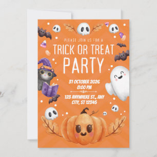 Orange Cute Halloween Trick or Treat Party  Invitation