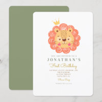 Orange Cute Lion King 1er anniversaire Invitation