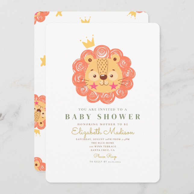 Orange Cute  Lion King Baby Shower Invitation (Front/Back)