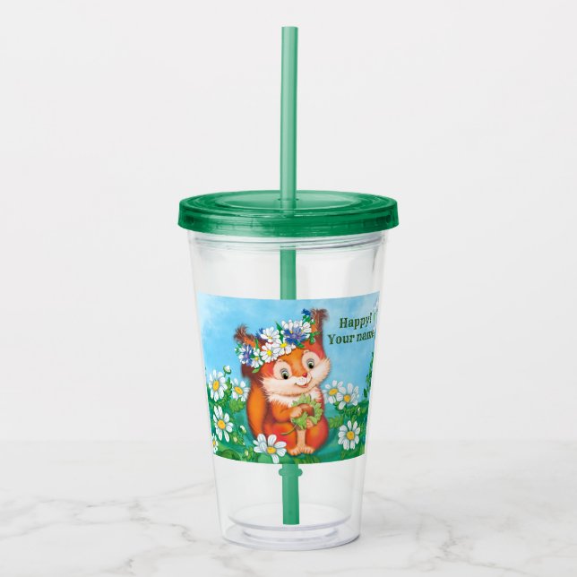 orange cute squirrel acrylic tumbler (Front)