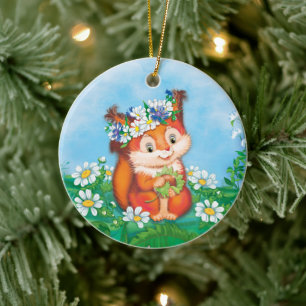 orange cute squirrel ceramic ornament