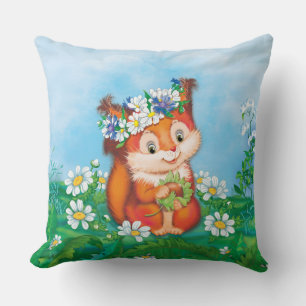 orange cute squirrel throw pillow