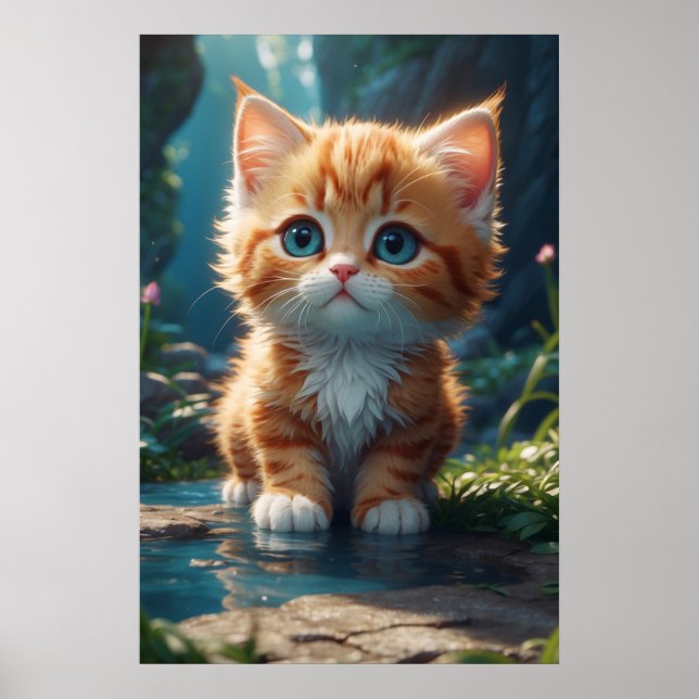 *~* Orange Cute Sweet AP68 2:3 Kitten Tabby Poster (Front)