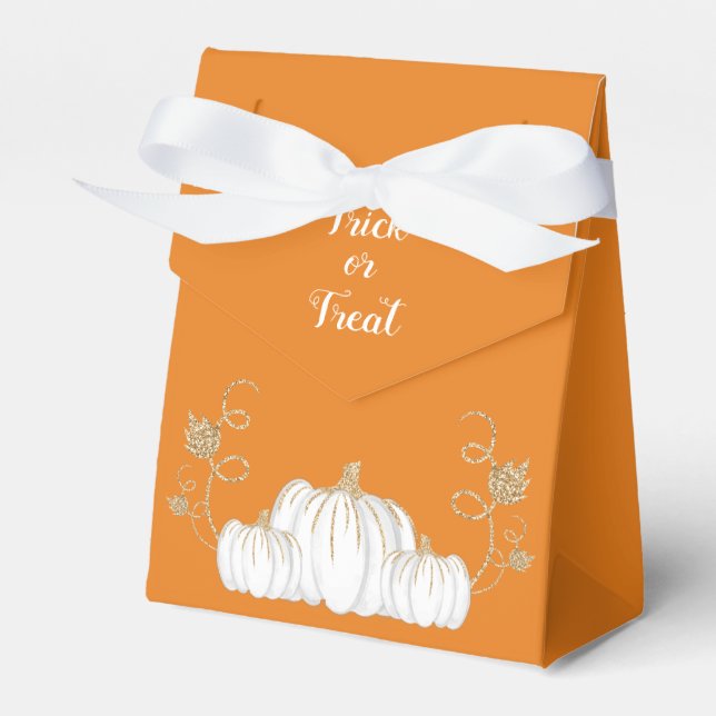 Orange Cute Trick Or Treat Pumpkin Halloween Favor Box (Front Side)
