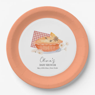 Orange Cutie Pie Flower Fall Baby Shower Paper Plate