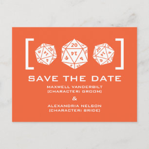 Orange D20 Dice Gamer Enregistrer la date Carte po