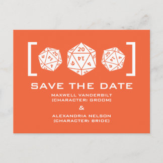 Orange D20 Dice Gamer Save the Date Postcard