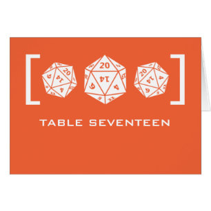 Orange D20 Dice Gamer Table Number Card