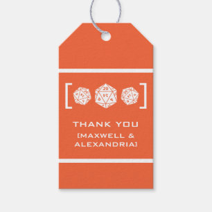 Orange D20 Dice Gamer Wedding Gift Tags