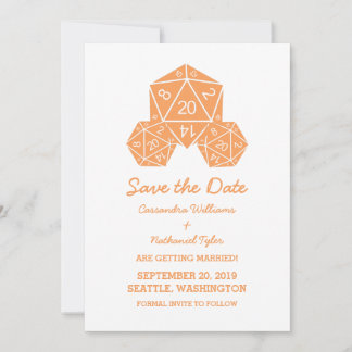 Orange D20 Dice Save the Date Invite