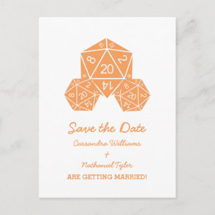 Orange D20 Dice Save the Date Postcard