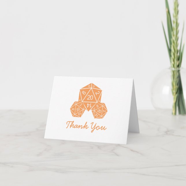Orange D20 Dice Thank You Card (Front)