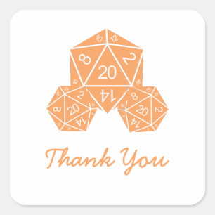 Orange D20 Dice Thank You Stickers