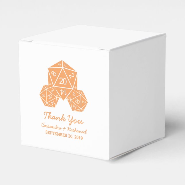 Orange D20 Dice Wedding Favour Boxes (Front Side)