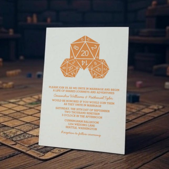 Orange D20 Dice Wedding Invite (Orange D20 Dice Wedding Invite)