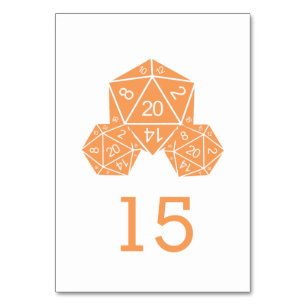 Orange D20 Dice Wedding Table Card