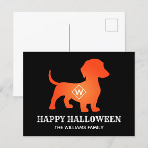 Orange Dachshund Happy Halloween Family Name Holiday Postcard