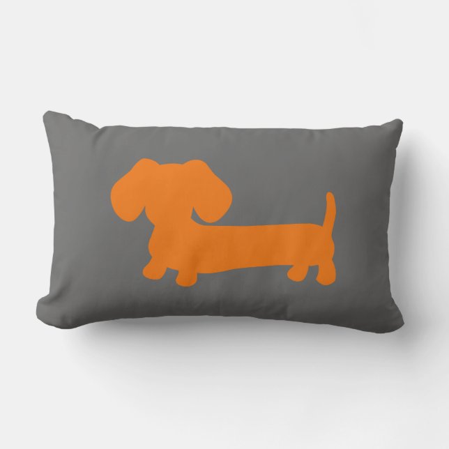 Orange Dachshund on Dark Grey Lumbar Pillow (Front)